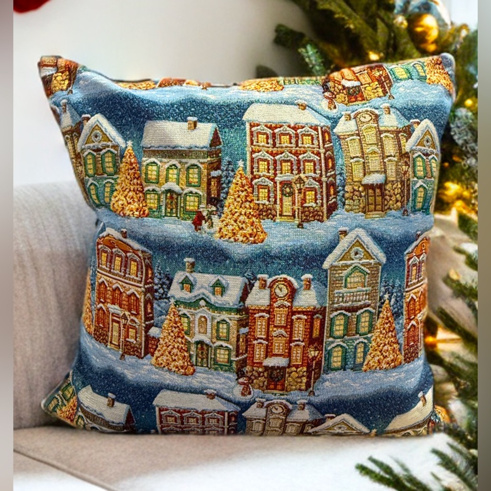 Viral Nostalgic Christmas Pillow with Town Scene